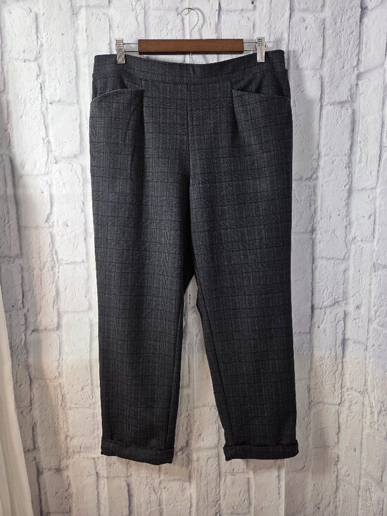 Simply Vera Vera Wang Pants - Simply Vera Vera Wang Large Gray Plaid Pull On Cropped Preppy Knit Cuffed Pants